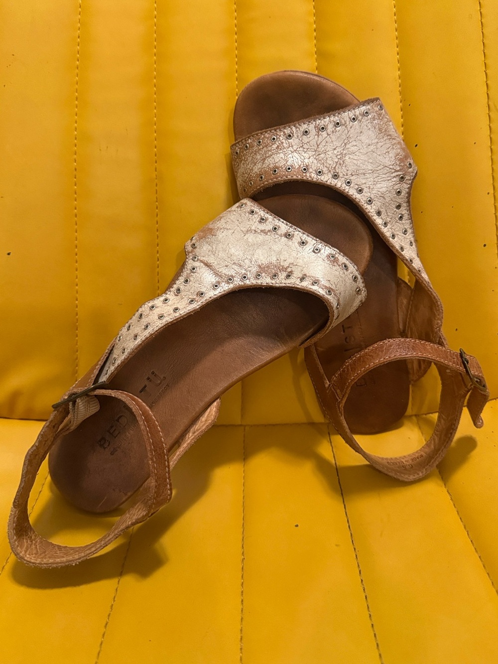 BED STU - Tan Brown Leather Slingback Sandals with Stud Accents